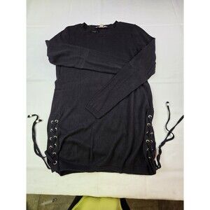 Michael Kors Women Black Medium Long Tunic Sweater With Lace Up Sides